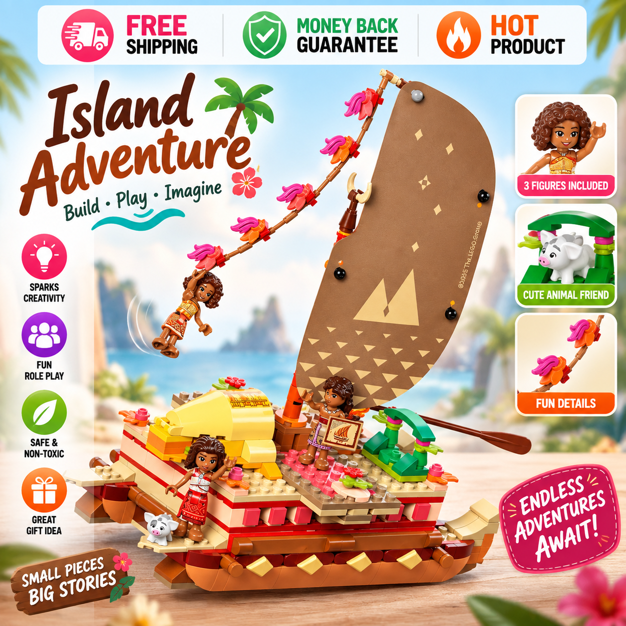 LEGO Disney Moana 2 Moana's Adventure Canoe building toy for kids
